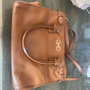 Ferragamo leather tote with gold accents